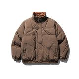 Men's Plaid Thermal Reversible Down Jacket - Stand Collar