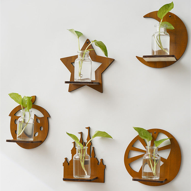 Retro Wood Hydroponic Planter Shelf: Wall Decor