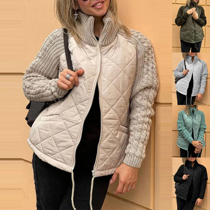 Women's Warm Winter Knitted Cotton Jacket with Pockets & Zipper