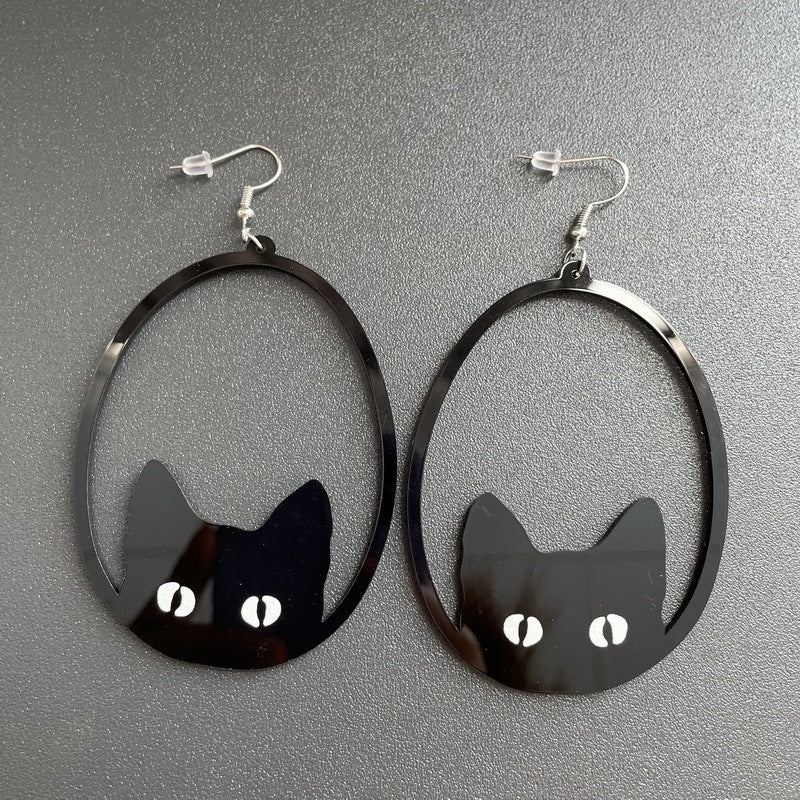 Acrylic Dangle Earrings Round Asymmetric Black For Cat Zebra Snail Swallow Whale Dog Drop Earrings Exaggerated Jewelry