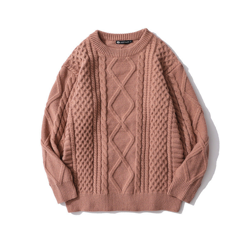 Retro Rhombus Twist Round Neck Sweater: Effortless Style for Every Season