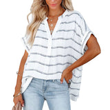 Summer Loose Shirt For Women Short Sleeve Thin V-Neck Pullover Shirt