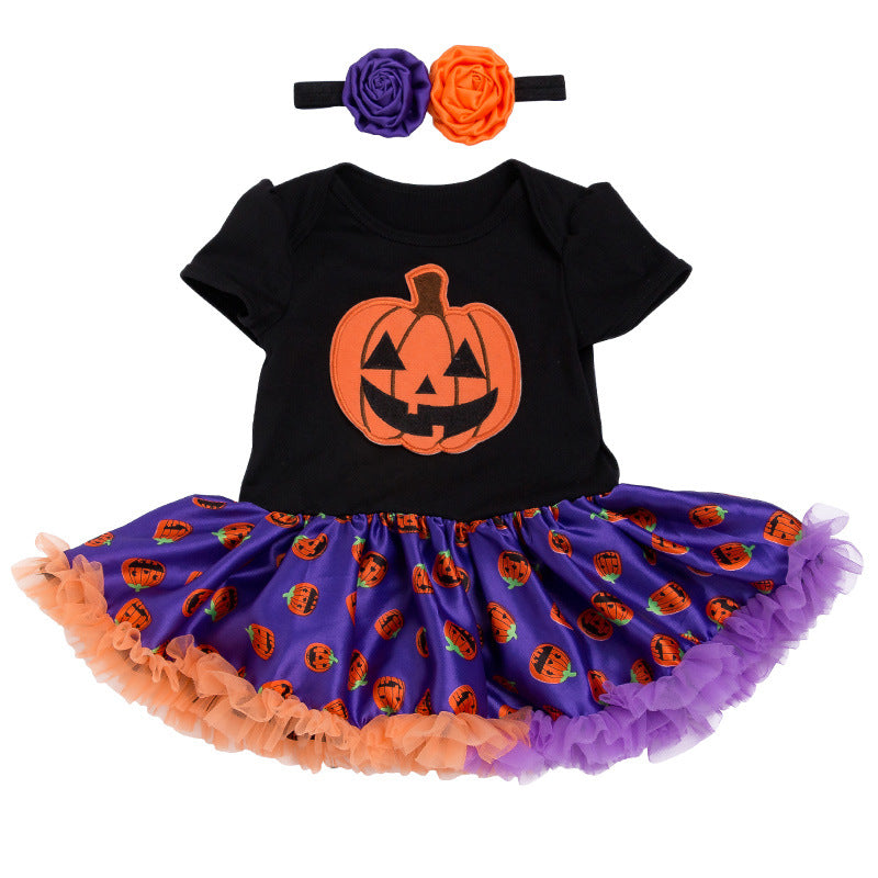 Halloween Pumpkin Short Sleeve Romper - Minihomy