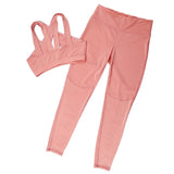 Newest Pink Hollow Women Sets Elastic Running Sport Suit Fitness Clothing - Minihomy