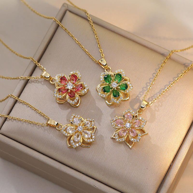 Fashion Rotating Bauhinia Zircon Necklace - Minihomy