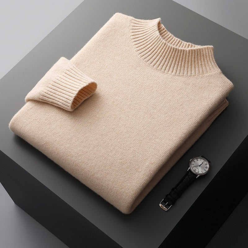 Mock Neck Sweater Men's Knitted Shirt - Pure Wool - Minihomy