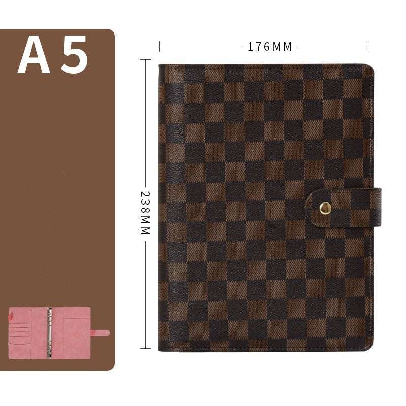 High-Grade Leather Checkered Notebook - Loose-leaf Book - Minihomy