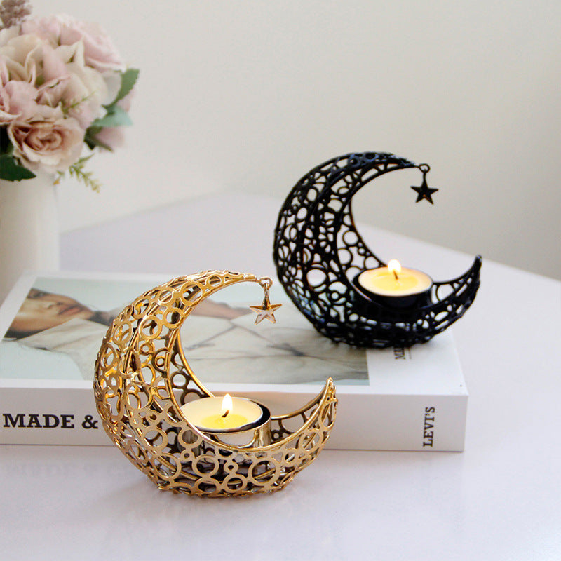 Modern Romantic Crescent Moon and Star Metal Candle Holder - Light Luxury Home Decor - Minihomy