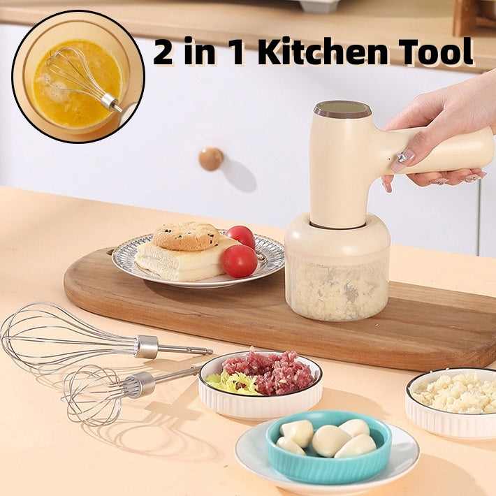 2 In 1 Electric Garlic Chopper USB Rechargeable Vegetable Chili Meat Ginger Masher Handheld Multipurpose Kitchen Gadgets - Minihomy