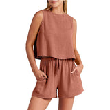 Women's Set Summer Sleeveless Tops And Drawstring Shorts Suit