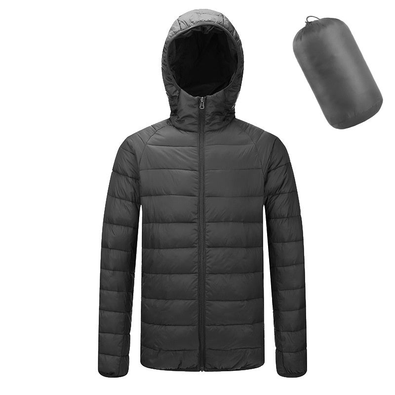 Men's Lightweight Winter Hooded Jacket - Warm, Solid Color, Zipper