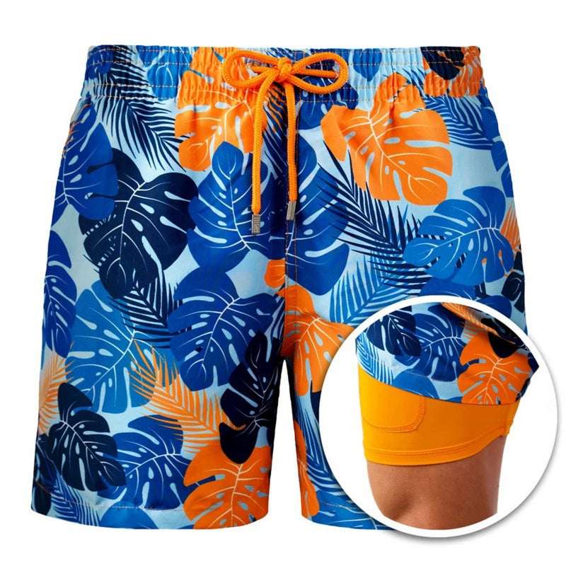 Men's Printed Beach Shorts Sports Double Layer Shorts Summer - Minihomy