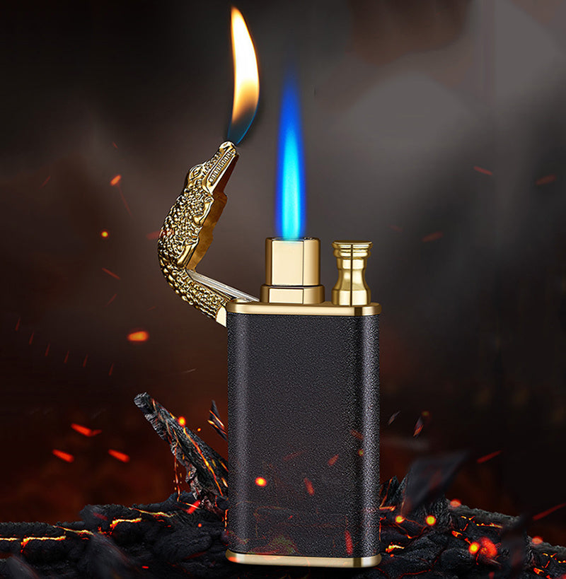 Double Flame Metal Lighter - Dragon, Tiger, Dolphin Design