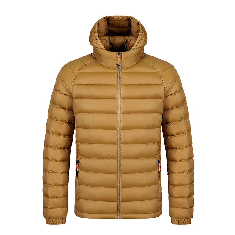 Men's Lightweight Winter Hooded Jacket - Warm, Zipper, Pockets