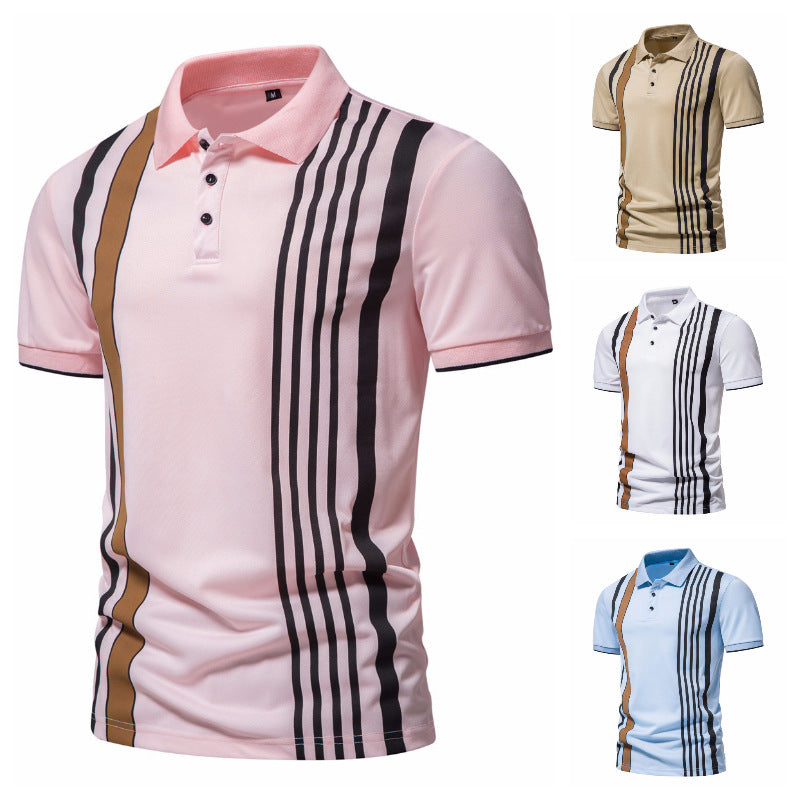 Striped Printed Plus Size Lapels Men's Short Sleeve