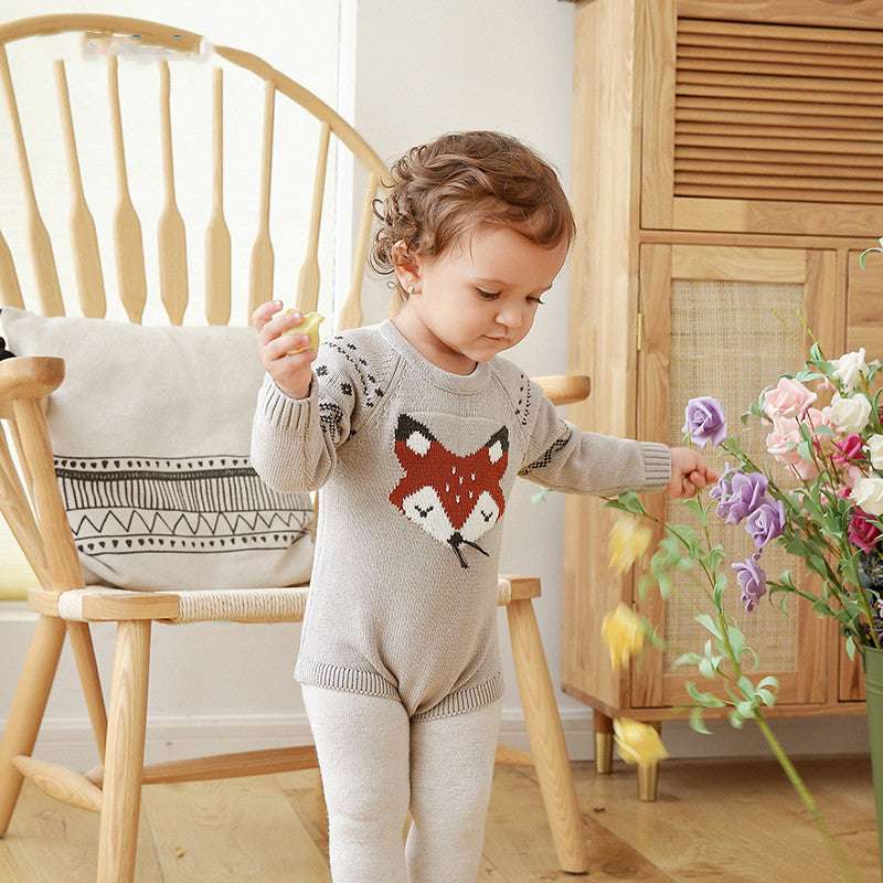 Autumn and Winter Long-Sleeved Fox One-Piece Triangle romper - Minihomy