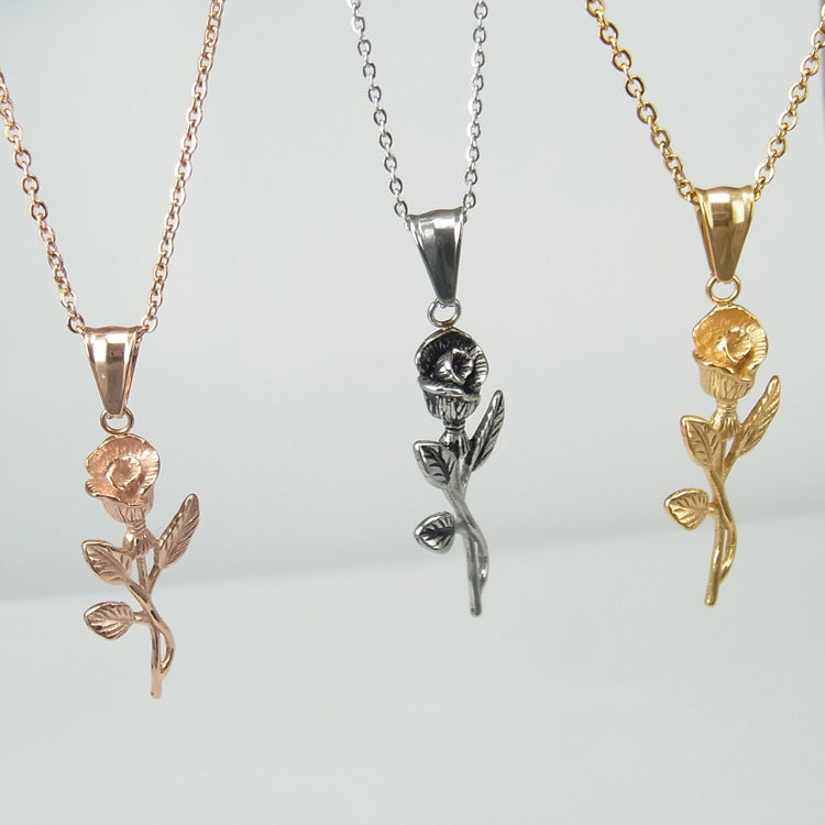 Stainless Steel Gold Roses Necklace For Men Gold Cross Pendent With Chain