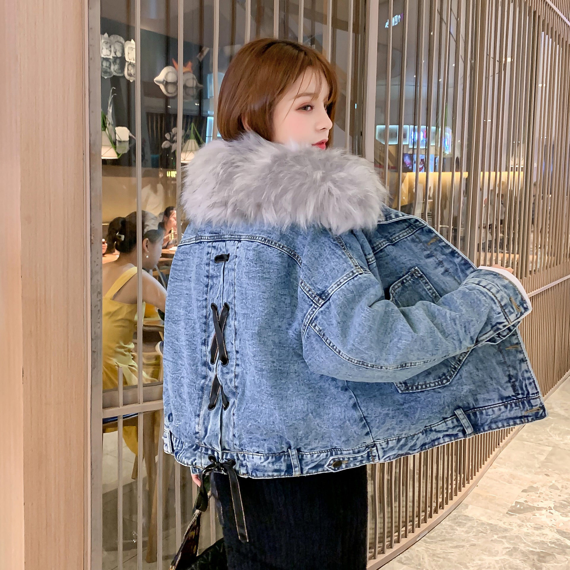 Plush denim cotton jacket