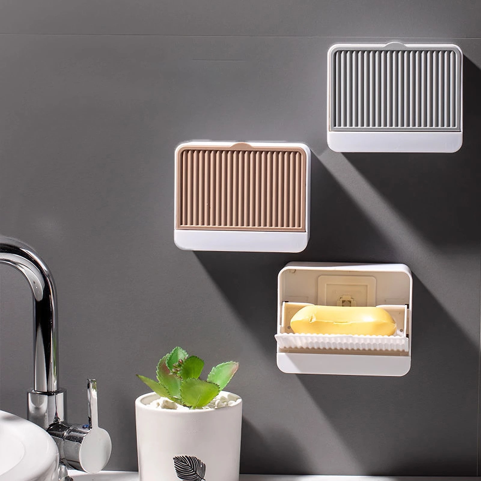 Double Grids Soap Storeage Box Wall Puch Free Drain Soap Holder - Minihomy