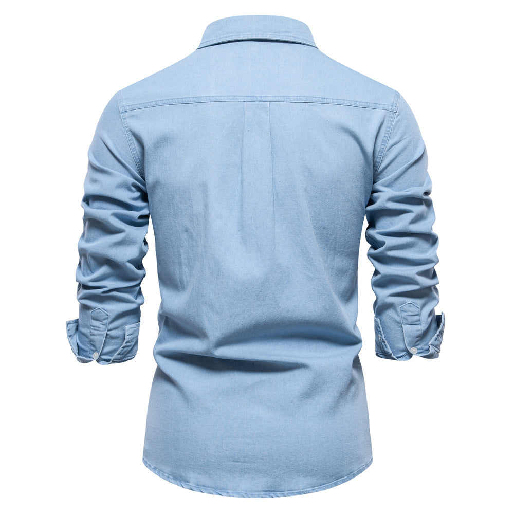 Men's Casual Denim Long Sleeve Shirt - Minihomy