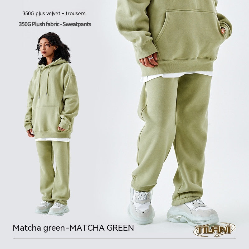 Fleece-lined Thick Loose Solid Color Sweatpants - Minihomy