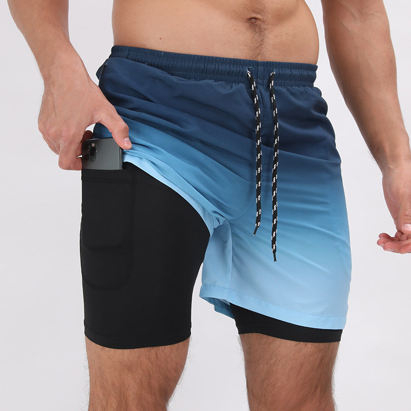 Gradient Printed Beach Shorts - Double Layer Casual Sport Shorts - Minihomy