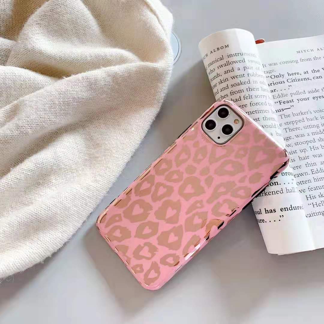 Pink electroplating leopard print phone case - Minihomy