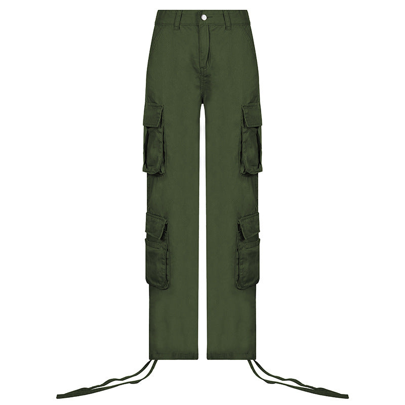 Women's Multi-Pocket Low Rise Cargo Straight Pants