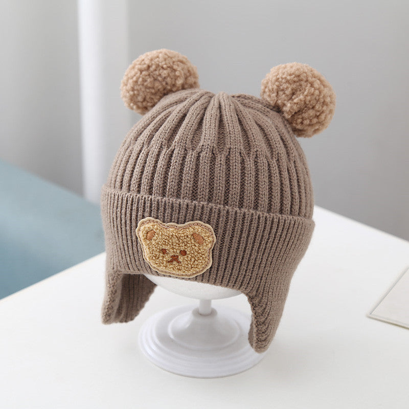 Baby Hat Warm Earflaps Cap Cute Bear Knitted Woolen Cap - Minihomy