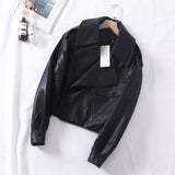 Cropped Leather Motorcycle Jacket - Loose Fit