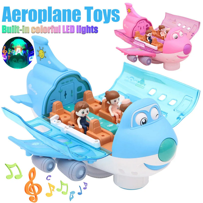 360 Rotating Electric Plane Airplane Toys For Kids Bump And Go Action Toddler Toy Plane With LED Flashing Light Sound For Boys - Minihomy