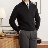 Commuter Slim-Fit Stand-up Collar Zipper Wool Sweater - Minihomy