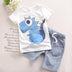 Boy Cartoon Dinosaur Short Sleeve Stripe Shorts Set - Minihomy