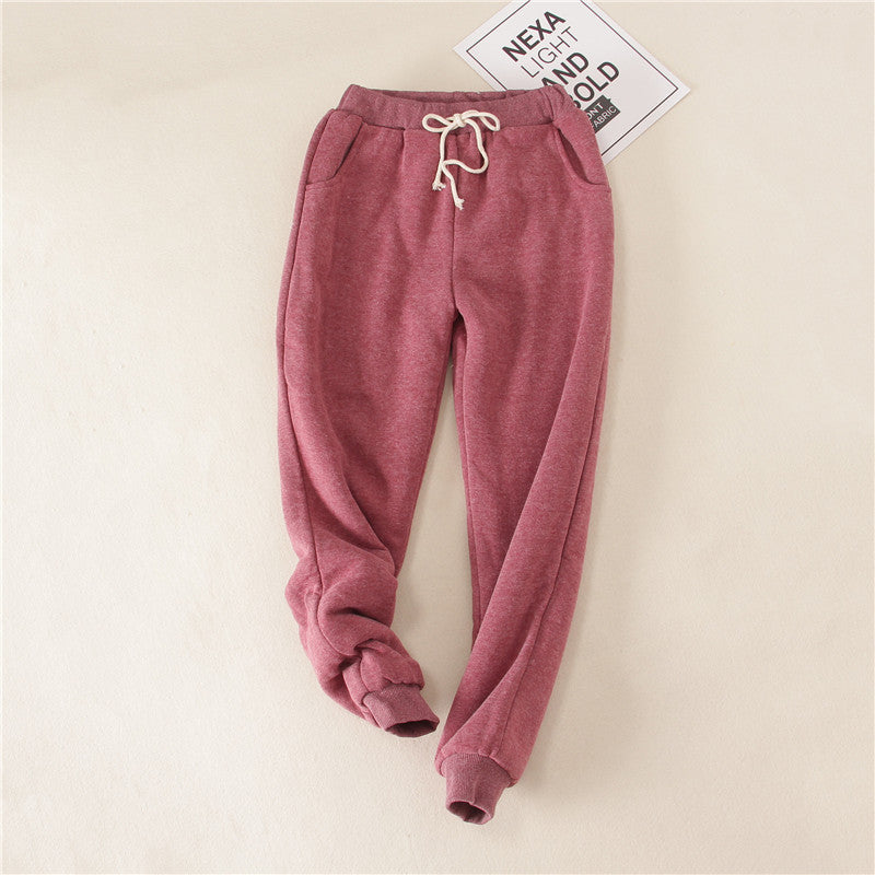 Lambskin Sweatpants Winter Women's Velvet Autumn Loose Thickening Warm Pants - Minihomy