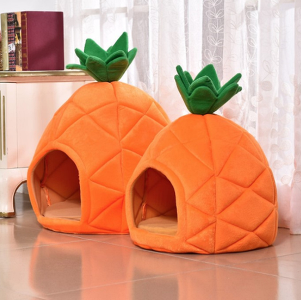 Cute Pet Bed House Winter Warm Mat Kennel Pineapple Shaped Soft Sponge - Minihomy