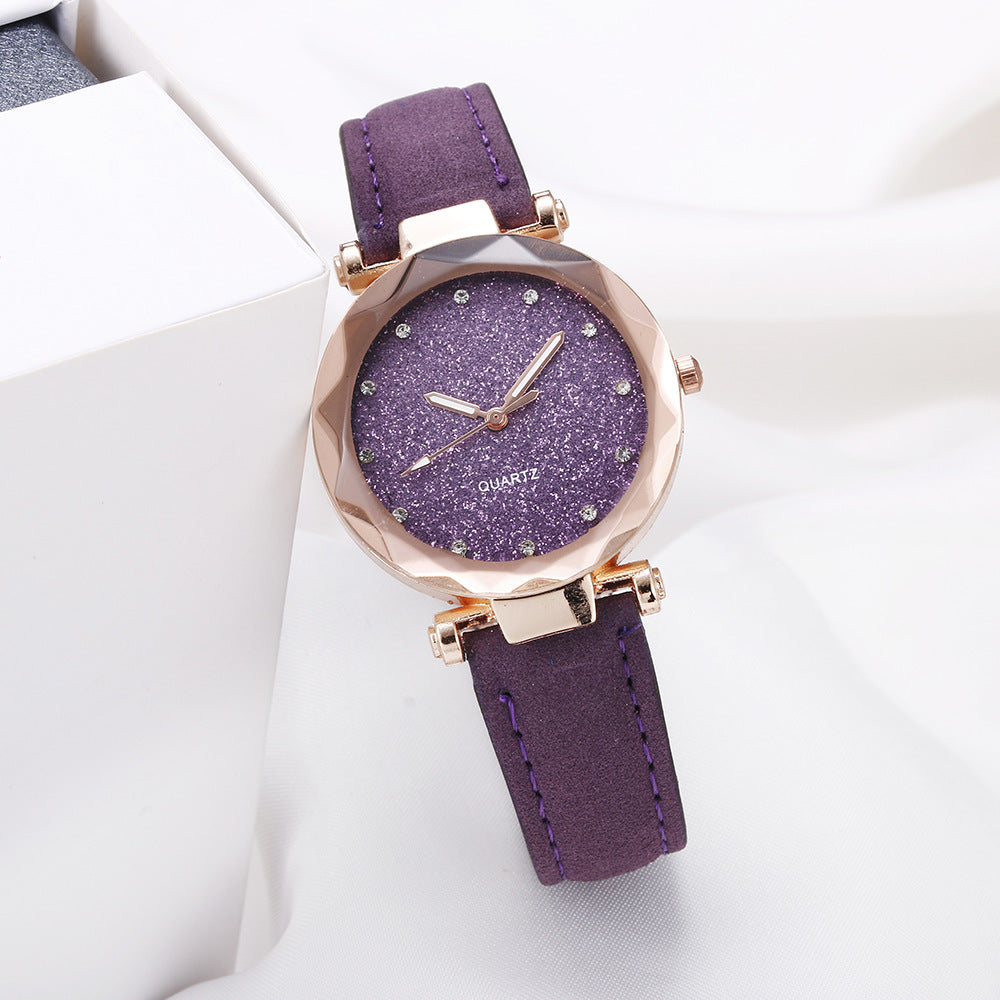 Casual Women Romantic Starry Sky Wrist Watch Leather Rhinestone Designer Ladies Clock - Minihomy