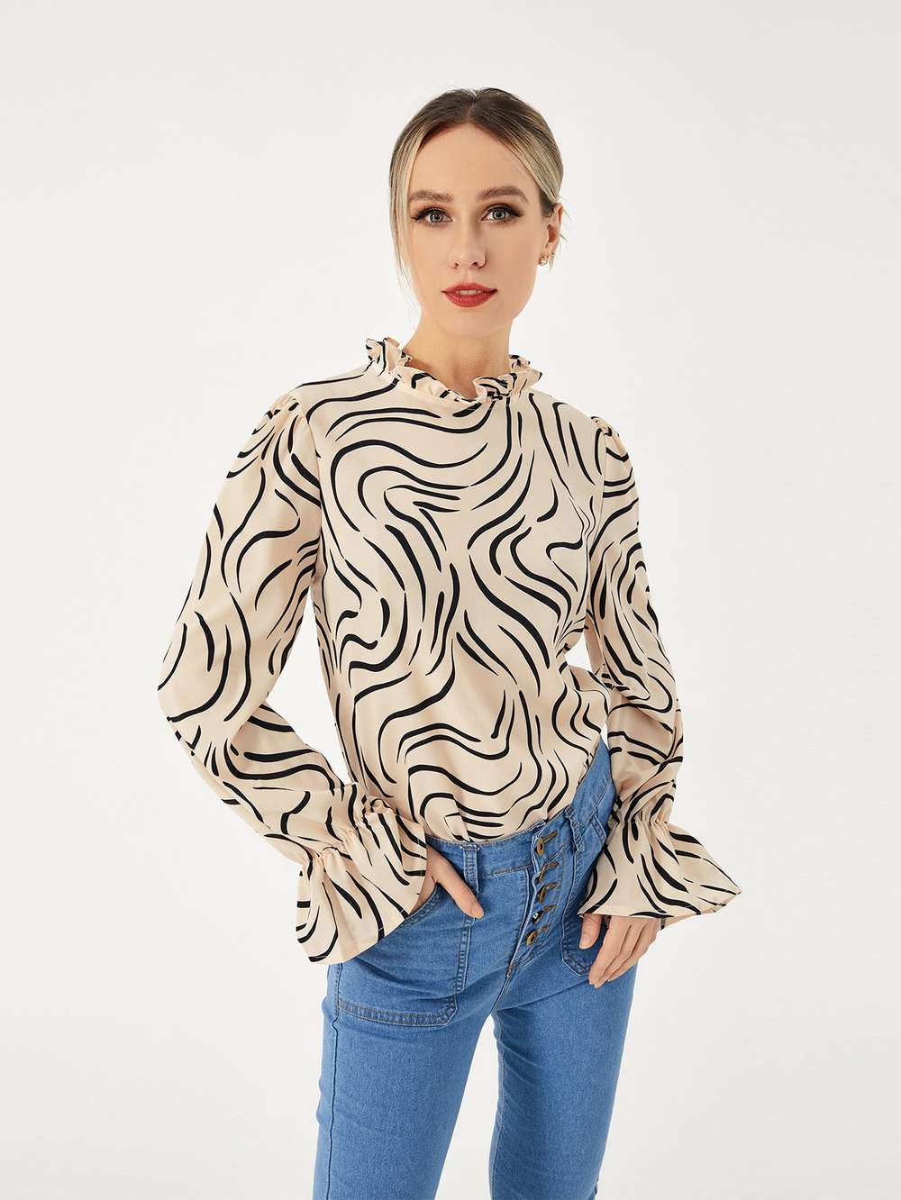 Ladies Graphic Casual Balloon Sleeve Shirt - Minihomy