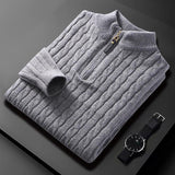 Fall Winter Men Half Zip Sweater Diamond Lattice Sweater: Elevate Your Winter Style - Minihomy