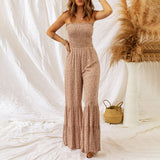 Spring And Summer Sleeveless Long Waist Wrapped Chest Floral Horn Jumpsuit