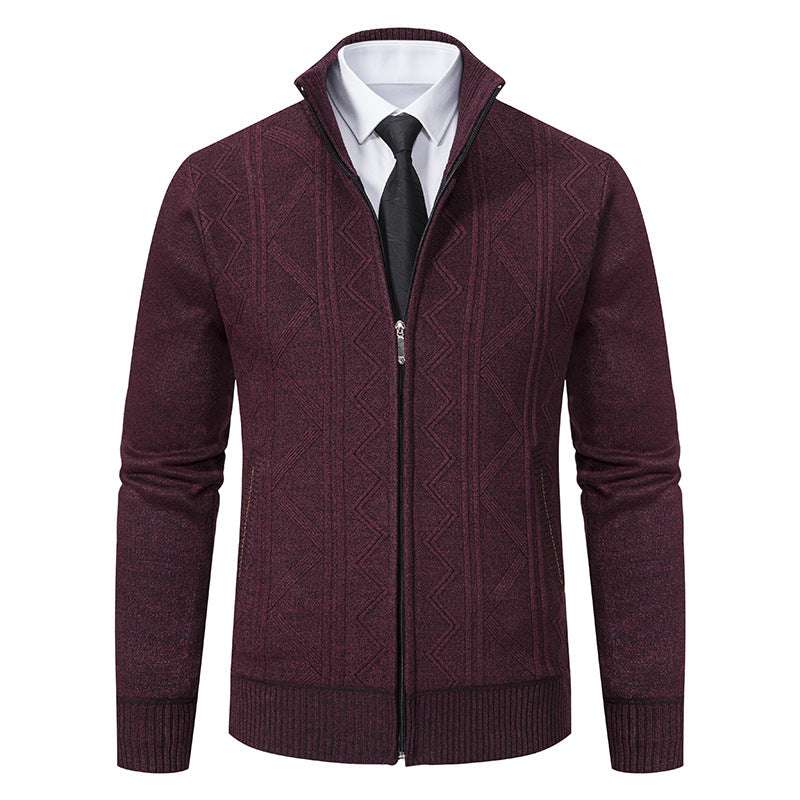 Fall Winter Men Woolen Sweater Men's Cardigan Coat Stand Collar - Minihomy