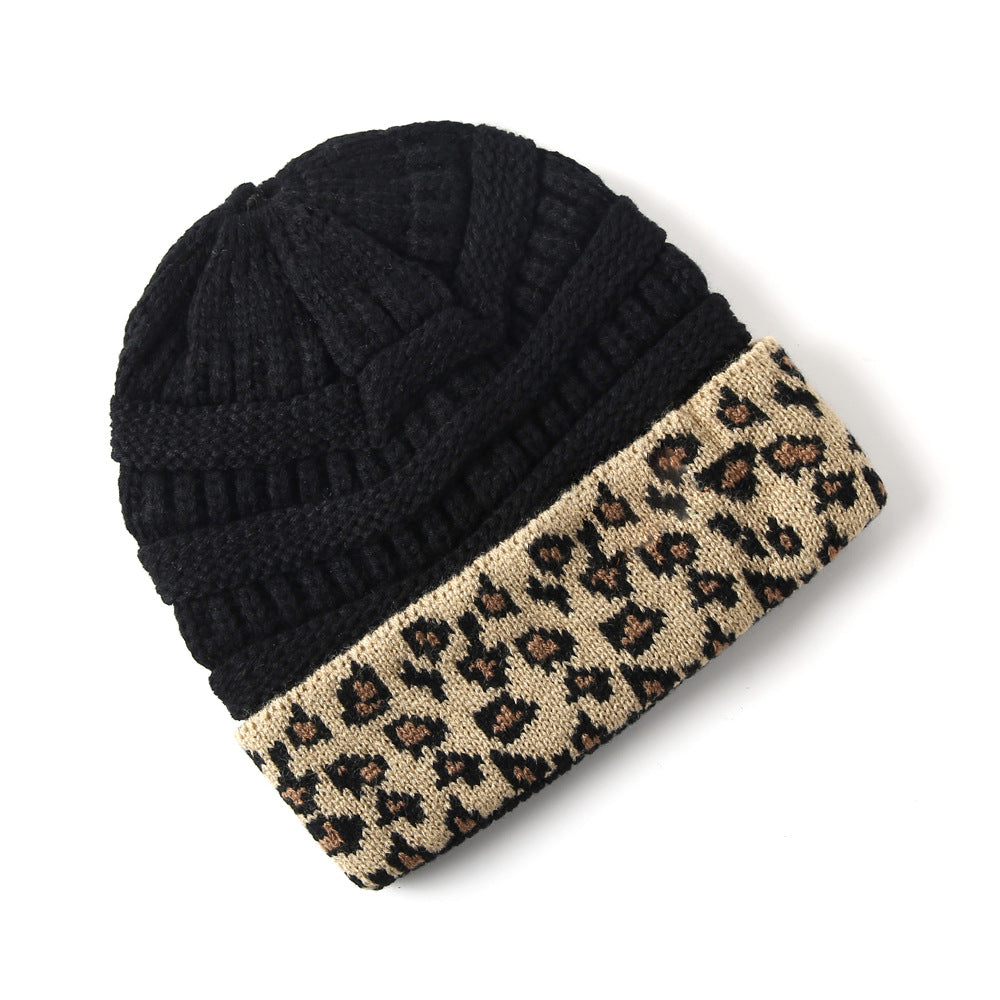 Beanie Women's Warm Leopard Print Knitted Hat Winter - Minihomy