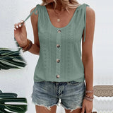 Casual Solid Color U-neck Vest Women Shoulder With Bow Tie Tops Summer T-shirt - Minihomy