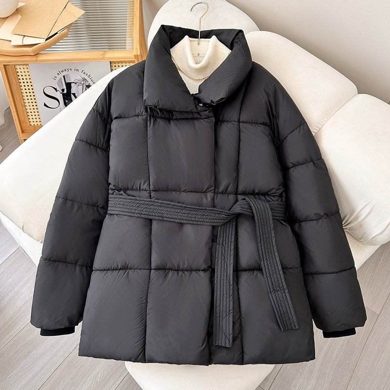 Women's Plaid Lapel Coat with Belt - Warm Winter Jacket