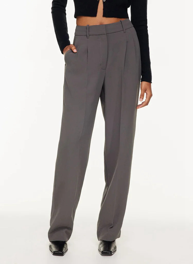 High Waist Straight Trousers With Pockets Wide Leg Casual Suit Pants For Women - Minihomy