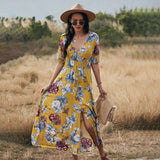 Floral Summer Beach Dress With V Neck Elastic Waist Dresses For Women - Minihomy