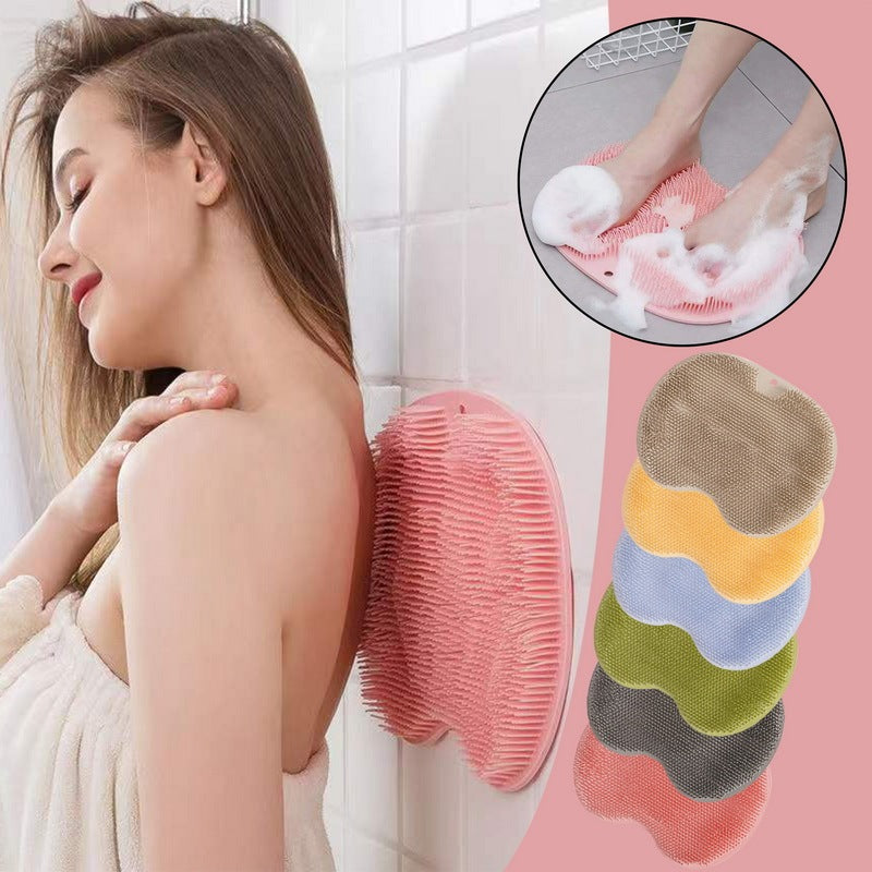 Silicone Back Massage Brush with Suction Cups - Body Scrubber, Foot Rub, Bath Mat, Bathroom Tool