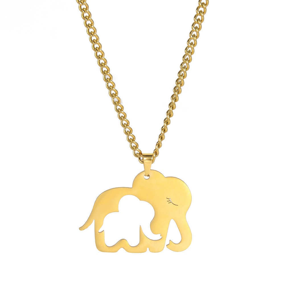 Sweater Chains Cartoon Animal Cut Elephant Mother Hollow Out Baby Elephant Necklace