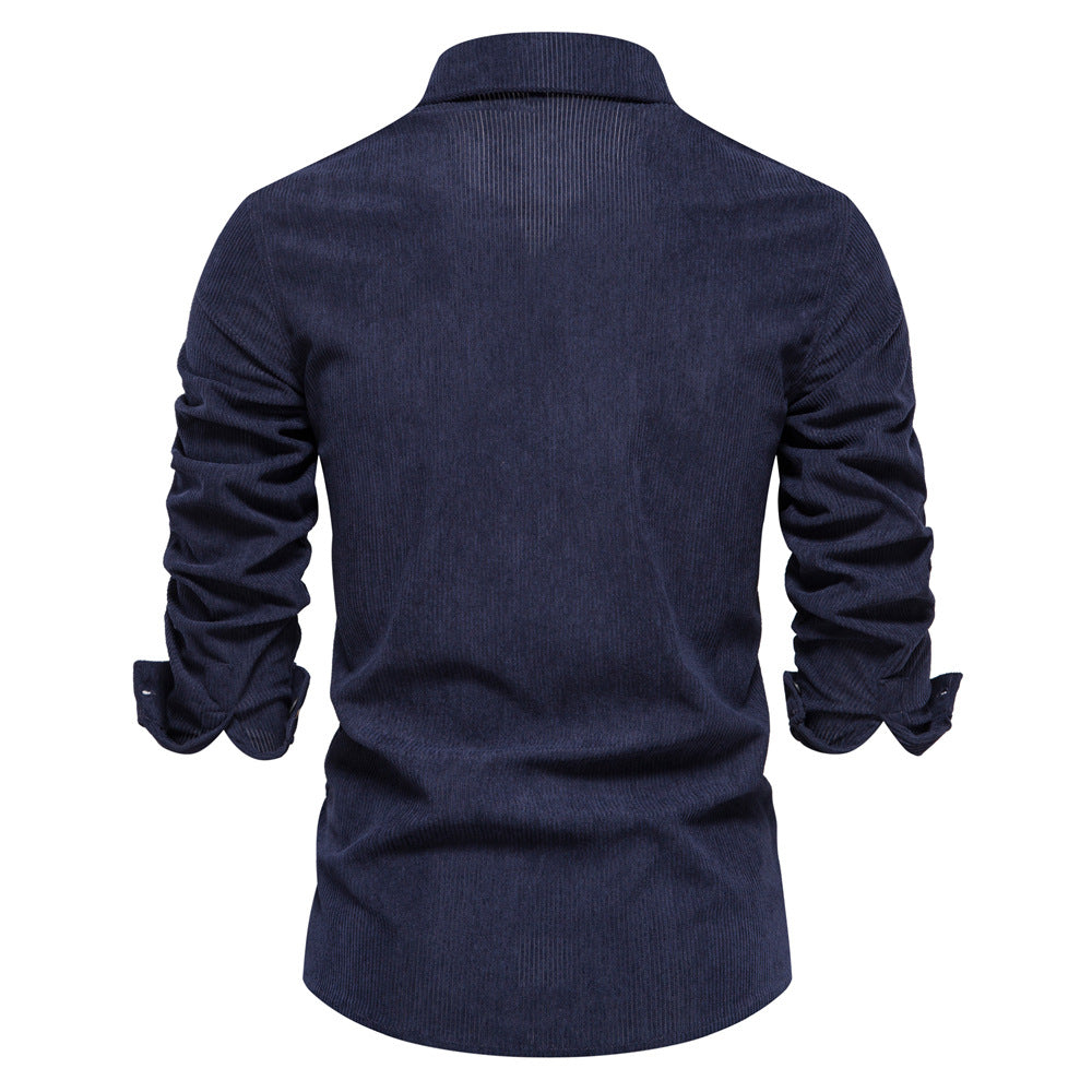 Men's Slim Corduroy Solid Color Long Sleeve Shirt - Minihomy