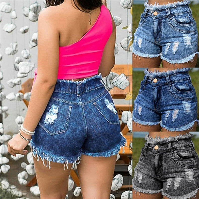 Tassel Torn Hole Women's Denim Shorts