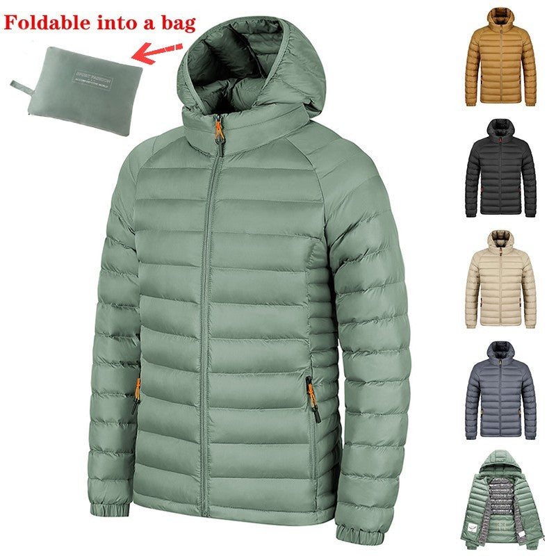 Men's Lightweight Winter Hooded Jacket - Warm, Zipper, Pockets